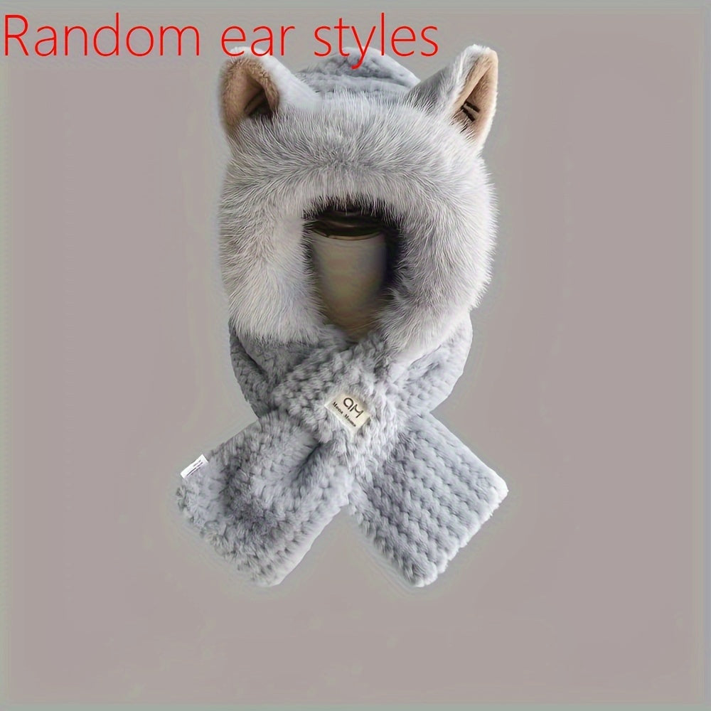 Gorro Bufanda con Orejas de Dibujos - Cálido, Esponjoso y Adorable para Invierno 🐾❄️