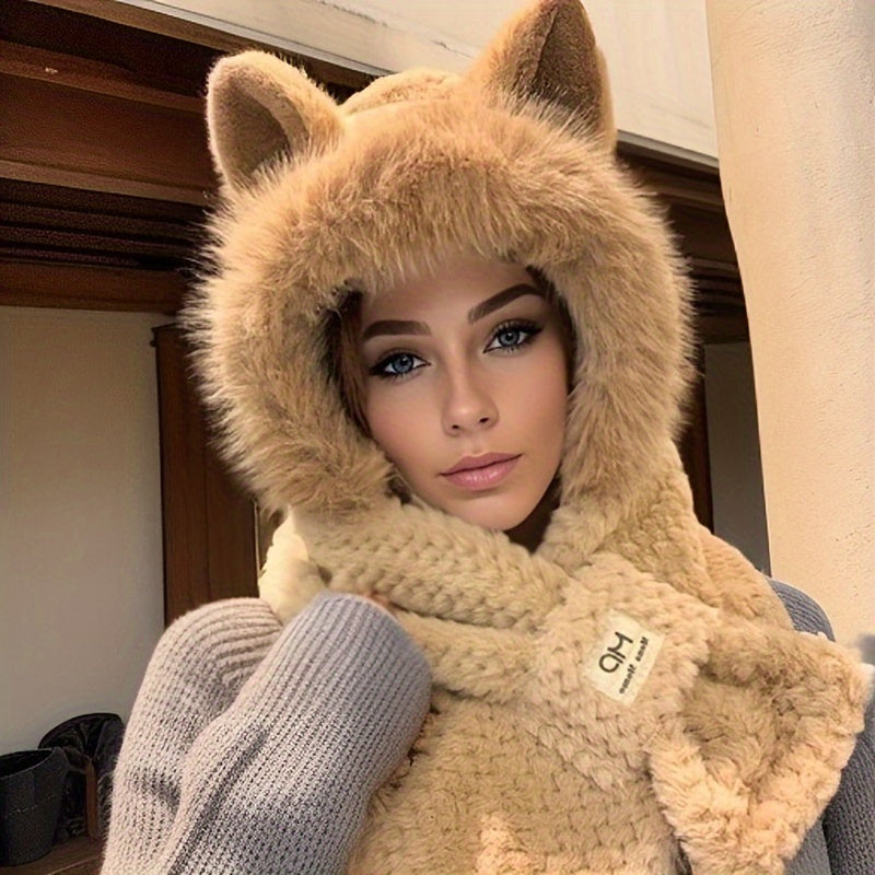 Gorro Bufanda con Orejas de Dibujos - Cálido, Esponjoso y Adorable para Invierno 🐾❄️