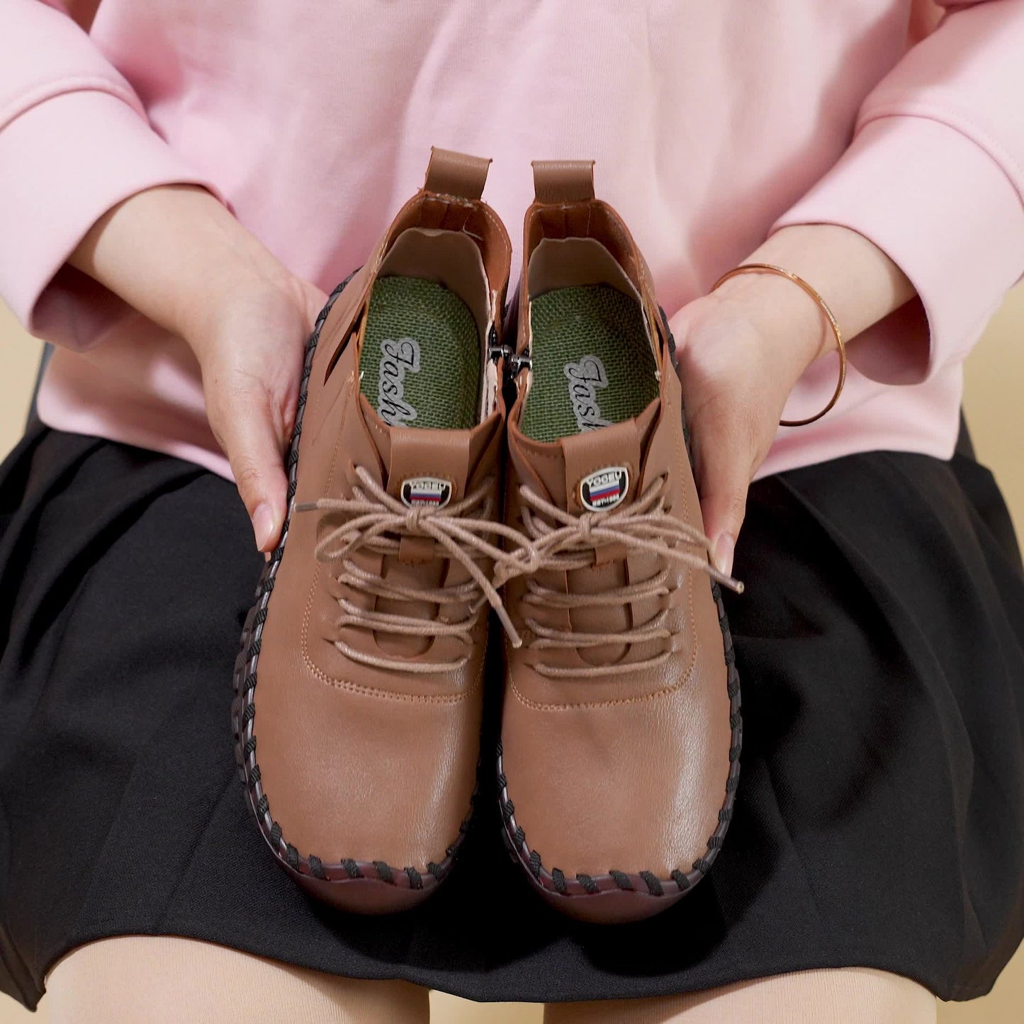 Zapatillas de Mujer Hechas a Mano de Corte Alto, con Cierre de Cordones y Cremallera Lateral - Zapatillas Planas para Caminar de Estilo Casual ๐๐