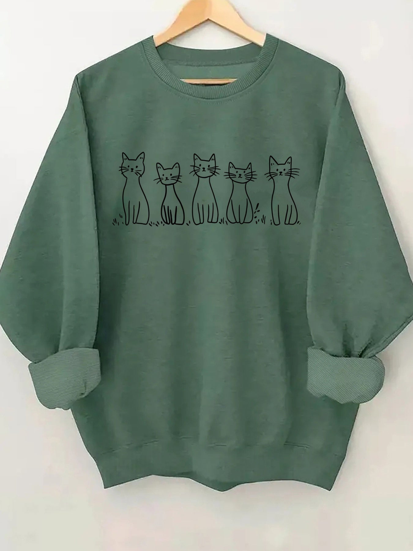 🐾 Sudadera Blanca de Cuello Redondo para Mujer con Ilustración de Gato – Estilo Casual y Divertido para Todos los Días 🐾