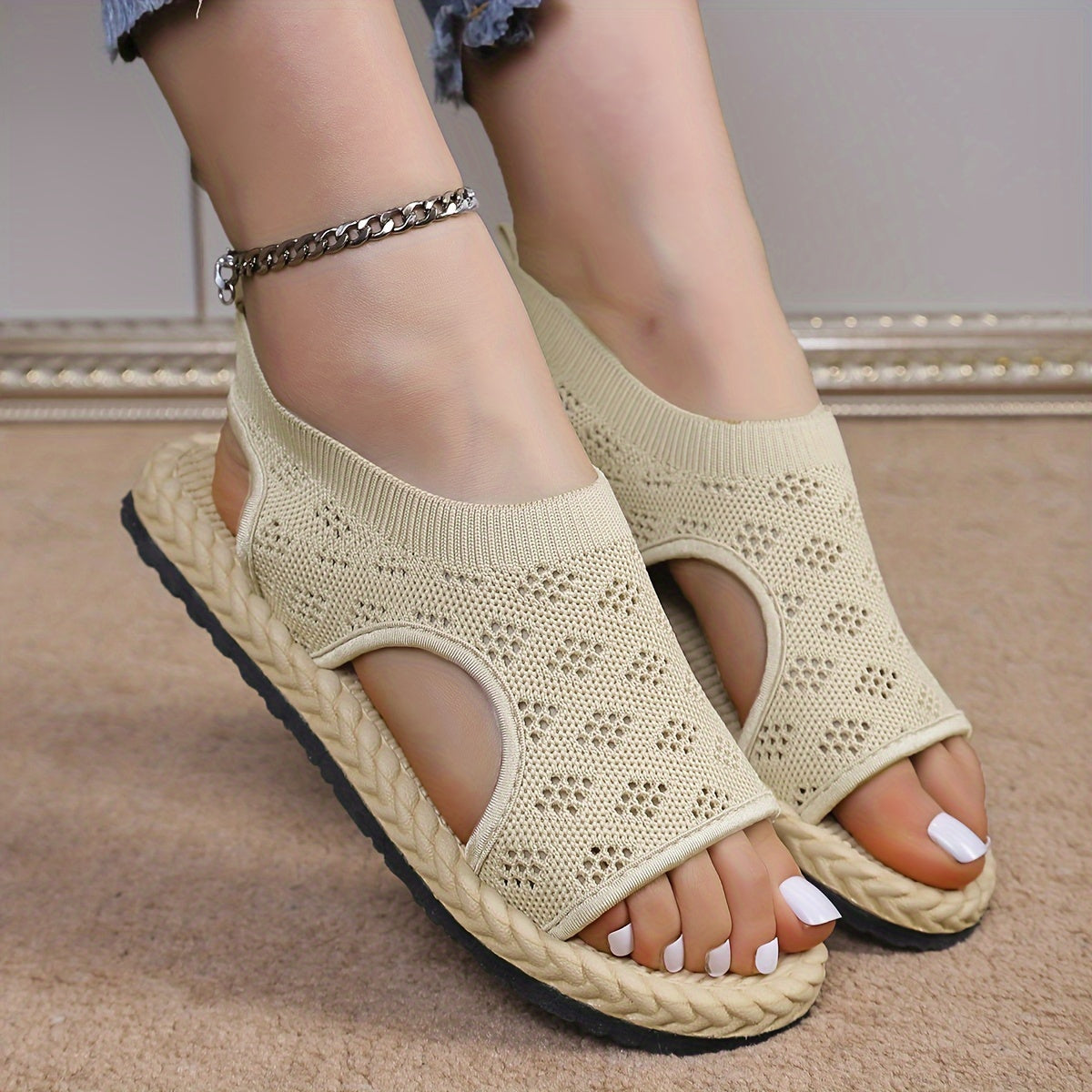 Sandalias de mujer, zapatos elásticos de suela suave y ligeros sin cordones, zapatos de playa antideslizantes con tira trasera.