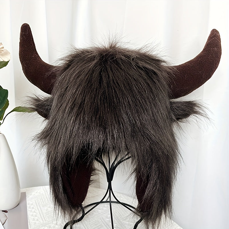 Gorro de Vaca Esponjoso con Cuernos - Estilo Clásico y Cálido para el Invierno 🐮❄️