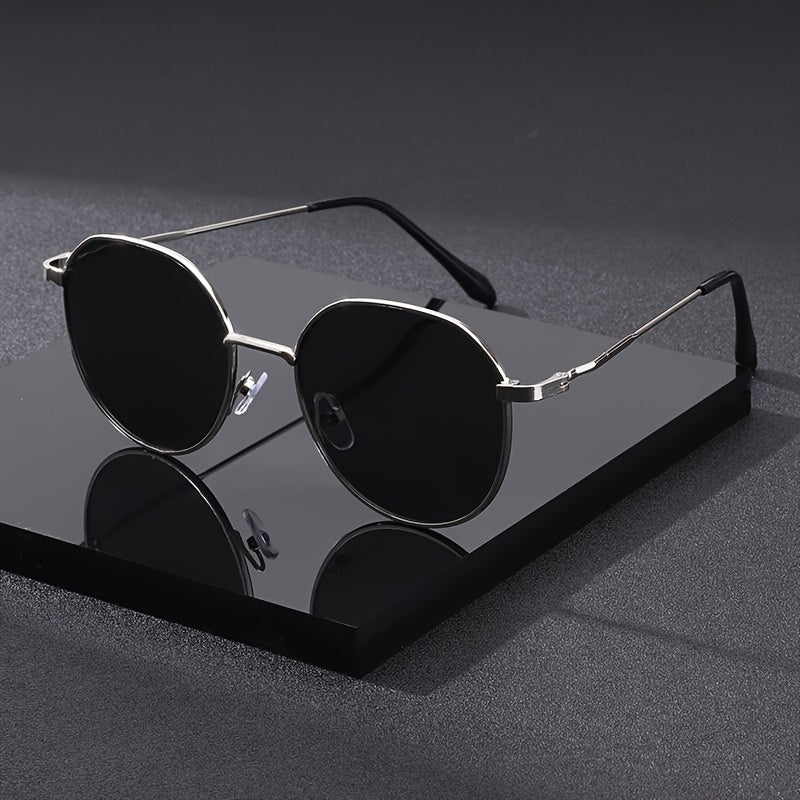 Gafas Vintage Redondas para Hombre – Montura Metálica Completa con Detalles en Dorado