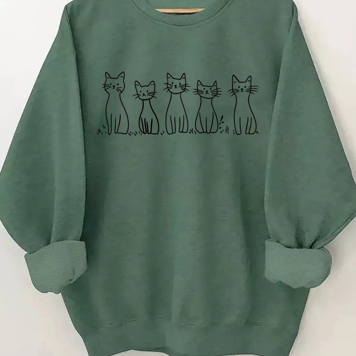 🐾 Sudadera Blanca de Cuello Redondo para Mujer con Ilustración de Gato – Estilo Casual y Divertido para Todos los Días 🐾
