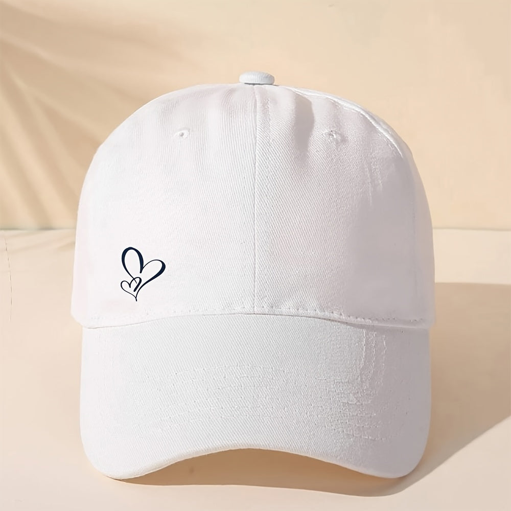 Gorra de Beisbol con Estampado de Corazón - Sombrero Ajustable y Transpirable de Algodón para Mujer, Casual y Cómodo