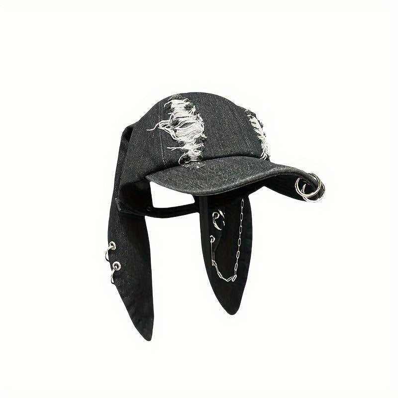 Gorra de Béisbol Punk Y2K con Orejas de Conejo - Estilo Audaz y Atemporal 🐰🖤