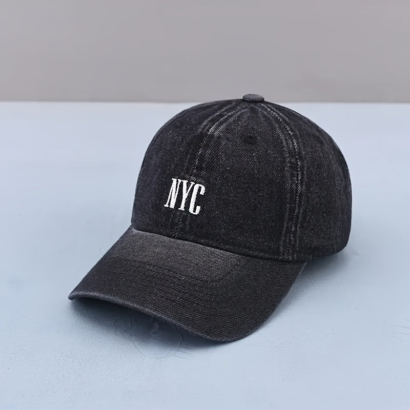 Gorra de Béisbol de Denim Bordada NYC - Estilo Urbano, Ligera y Ajustable, Protección Solar para Hombres y Mujeres 🌇🧢