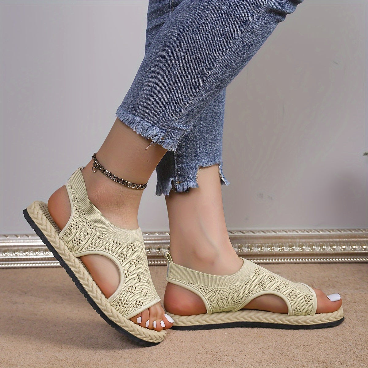 Sandalias de mujer, zapatos elásticos de suela suave y ligeros sin cordones, zapatos de playa antideslizantes con tira trasera.