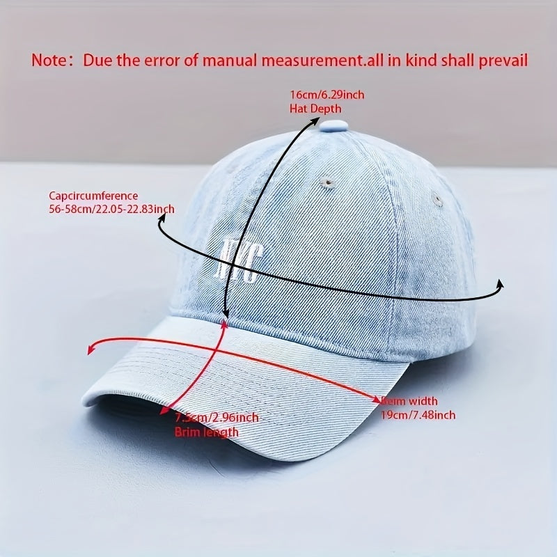 Gorra de Béisbol de Denim Bordada NYC - Estilo Urbano, Ligera y Ajustable, Protección Solar para Hombres y Mujeres 🌇🧢