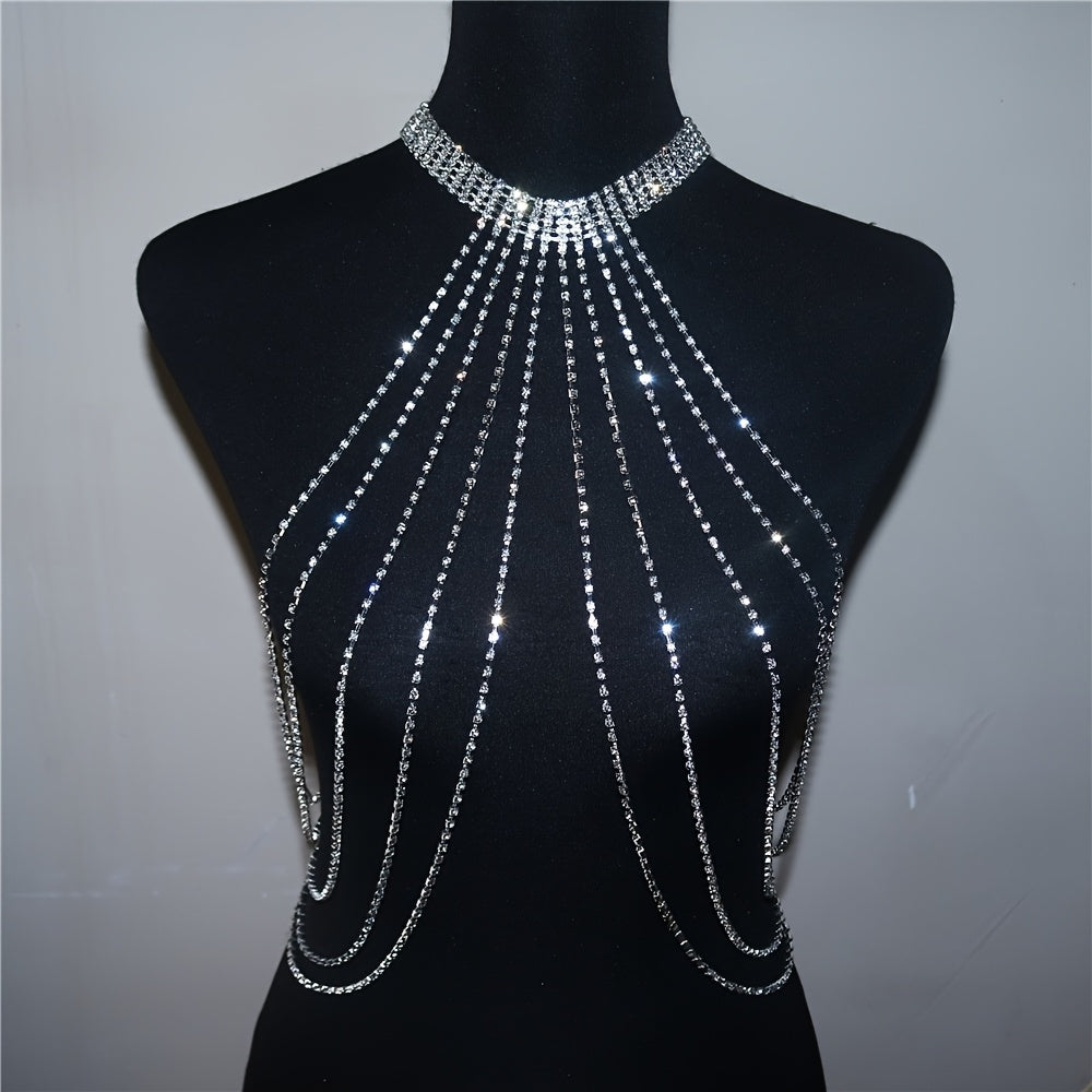 ✨ Cadena Corporal Bohemia con Cristales y Borlas - Joyería de Cuerpo Multicapa, Brillante para Fiestas, Festivales de Música y Diversión en la Playa 🌞