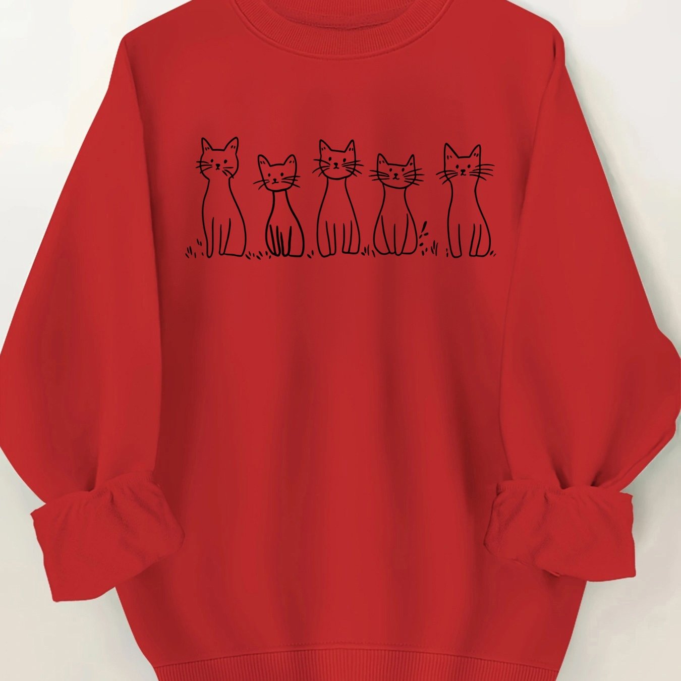 🐾 Sudadera Blanca de Cuello Redondo para Mujer con Ilustración de Gato – Estilo Casual y Divertido para Todos los Días 🐾