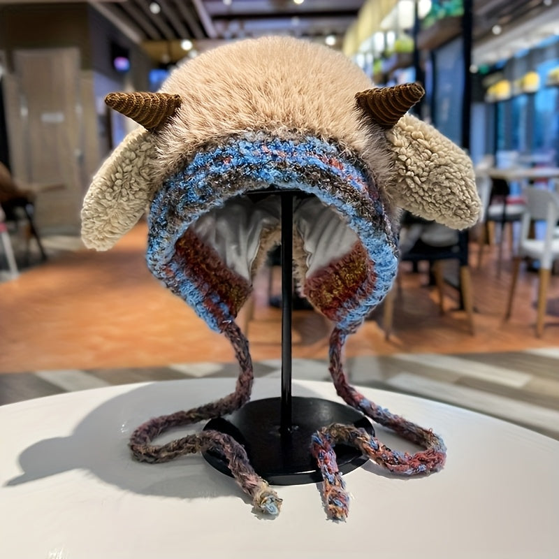 Gorro de Forro Polar con Orejas de Cordero y Pom - Lindo y Perfecto para el Invierno