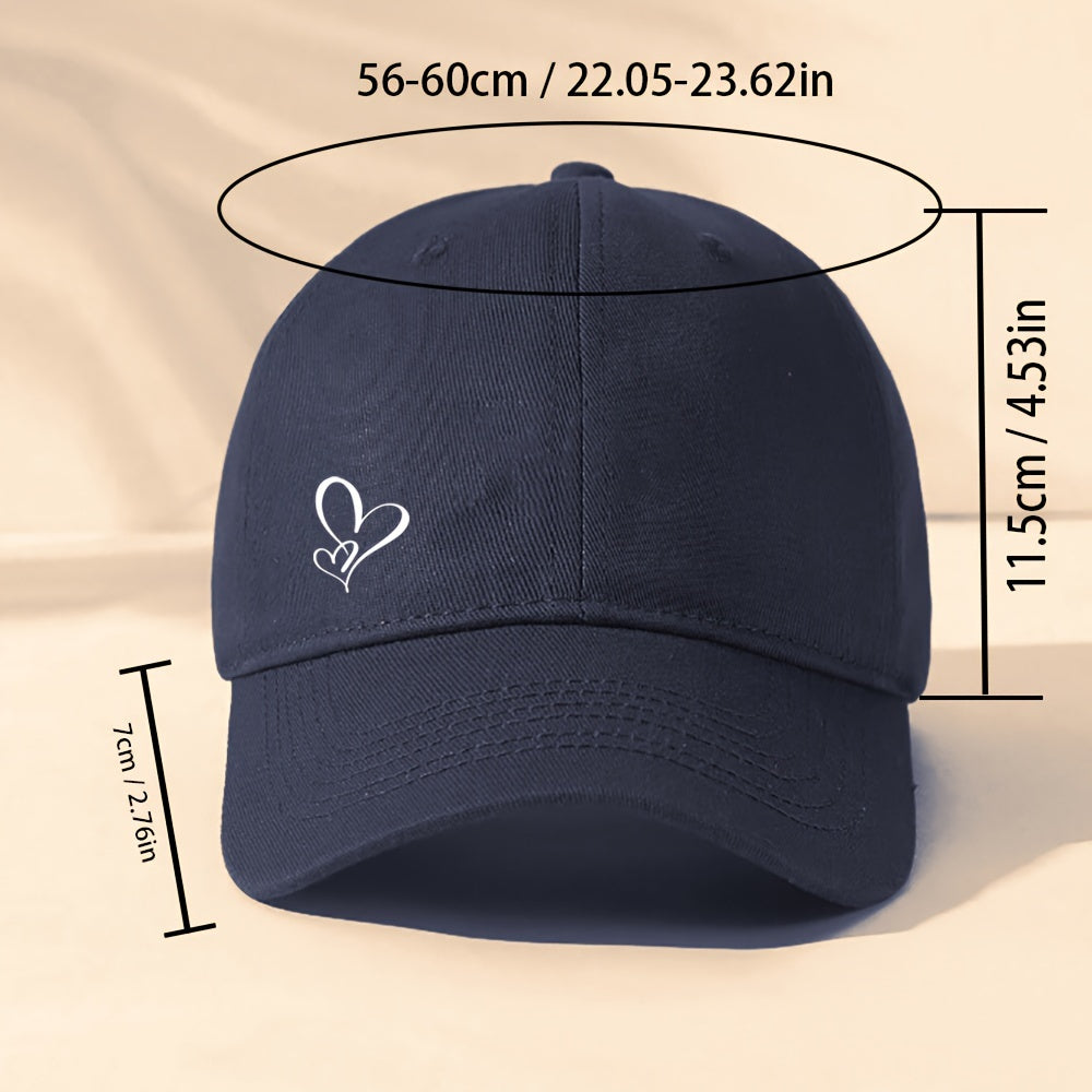 Gorra de Beisbol con Estampado de Corazón - Sombrero Ajustable y Transpirable de Algodón para Mujer, Casual y Cómodo