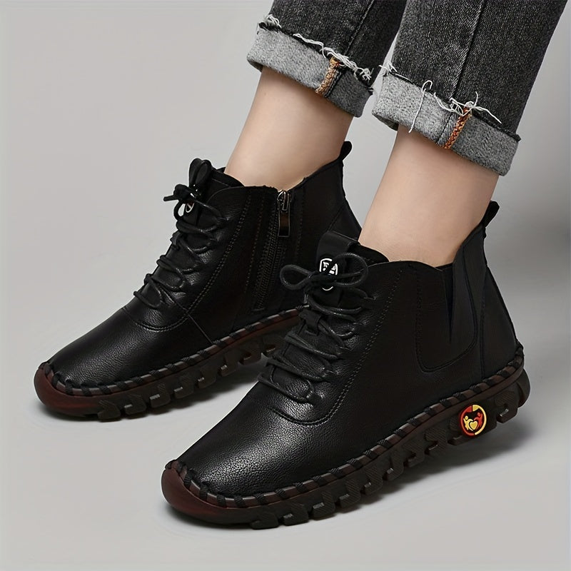 Zapatillas de Mujer Hechas a Mano de Corte Alto, con Cierre de Cordones y Cremallera Lateral - Zapatillas Planas para Caminar de Estilo Casual ๐๐