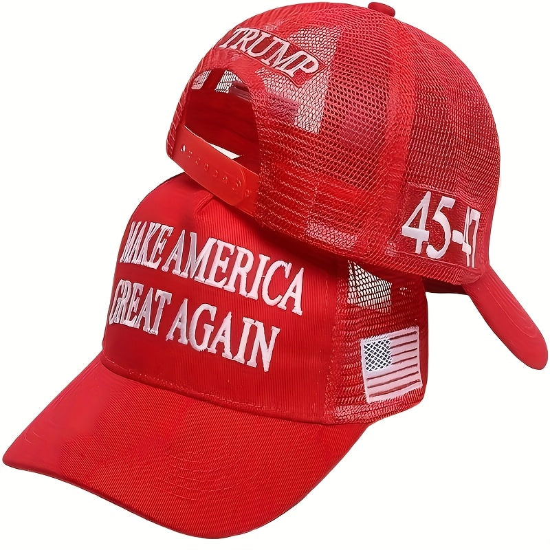 🇺🇸 Gorra Ajustable "Make America Great Again" – Diseño Patriótico con Bandera de EE.UU., Parte Trasera de Malla Transpirable, Cierre Snapback, Color Rojo | Gorra Estructurada | Accesorio para Exteriores
