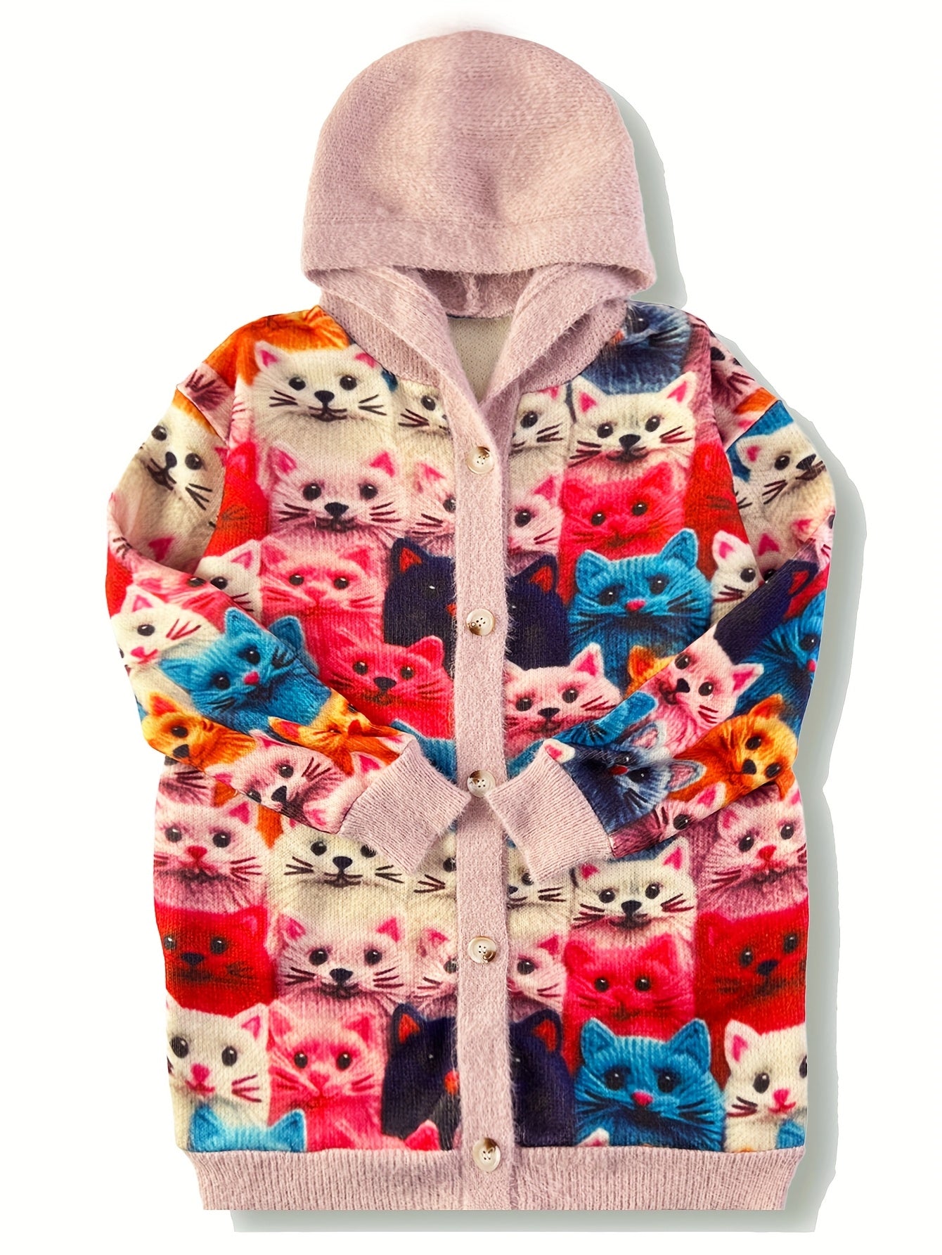 Abrigo Grande con Estampado de Gato y Toque de Piel de Visón 🐾🧥