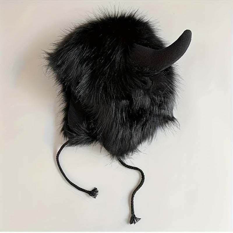 Gorro de Vaca Esponjoso con Cuernos - Estilo Clásico y Cálido para el Invierno 🐮❄️