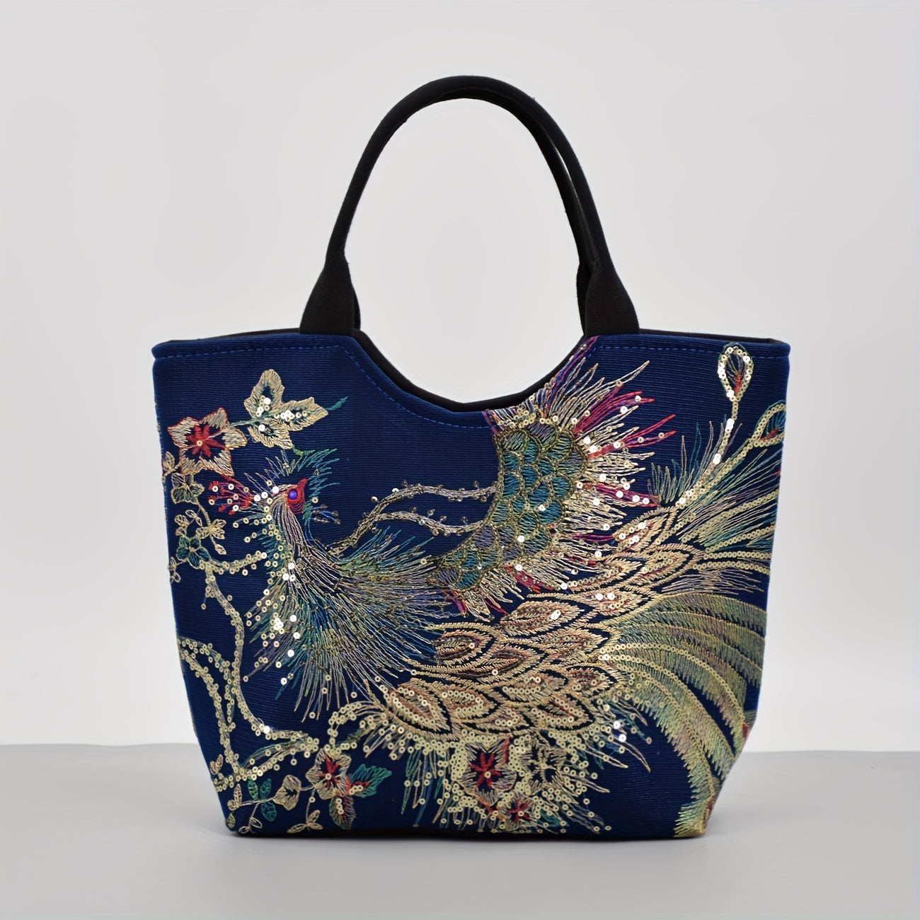 Bolso de Mano Bordado para Mujer, Estilo Retro con Asa Doble y Correa Removible