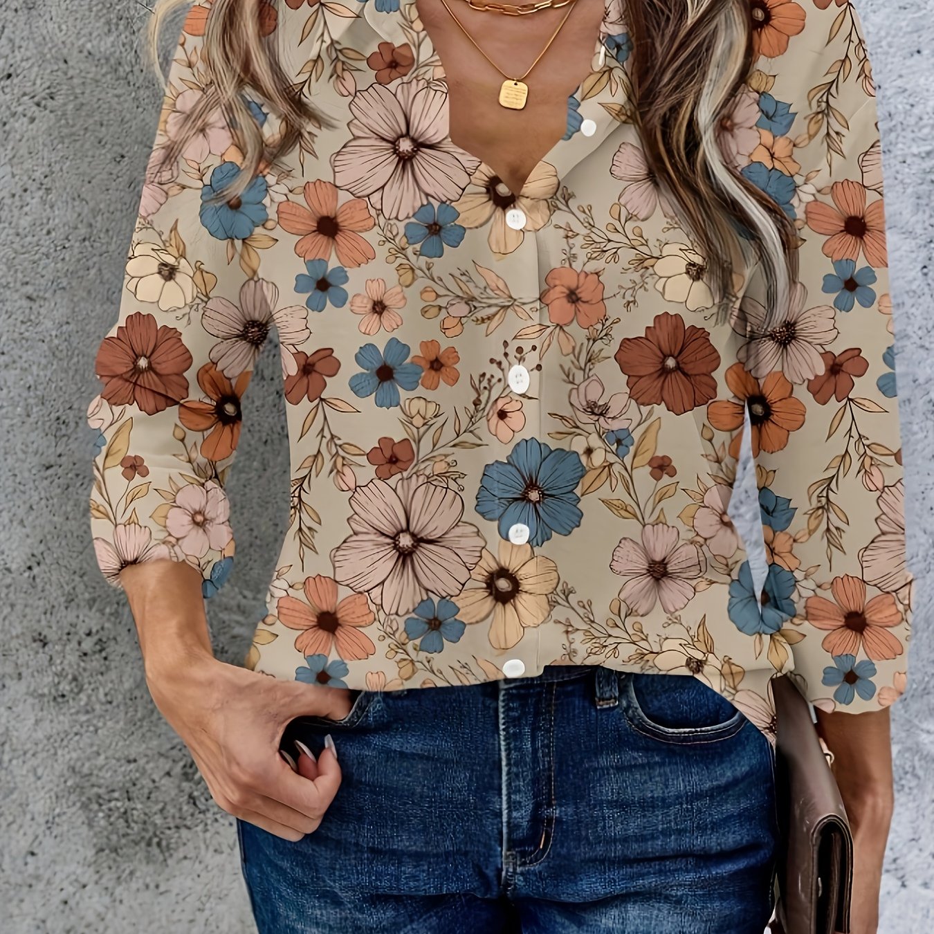 🌸 Camisa Casual Vintage Floral de Manga Larga con Botones Frontales para Mujer