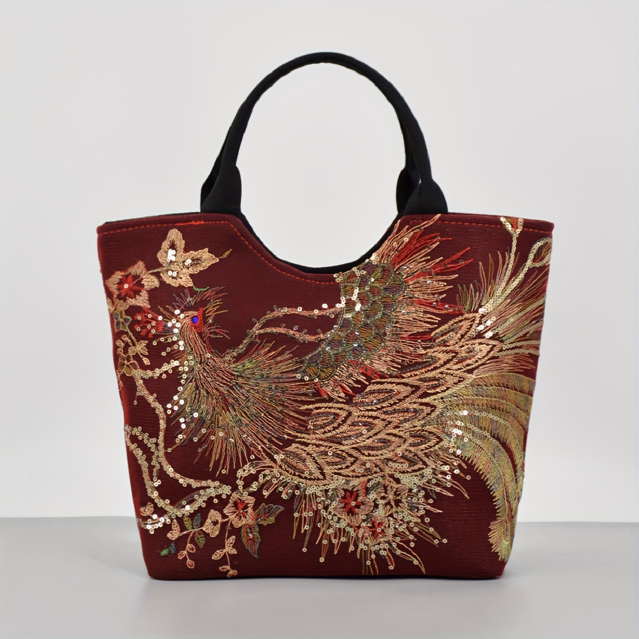 Bolso de Mano Bordado para Mujer, Estilo Retro con Asa Doble y Correa Removible