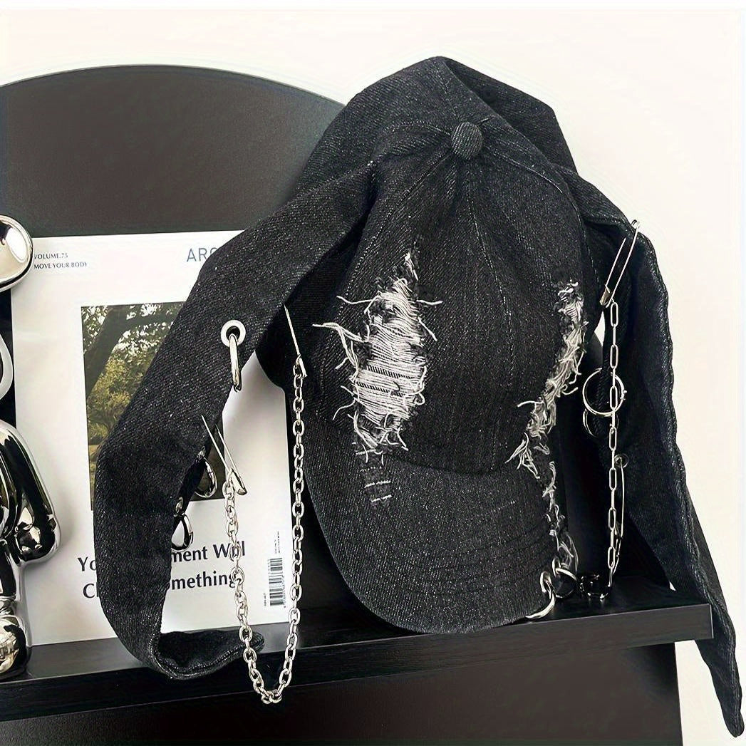 Gorra de Béisbol Punk Y2K con Orejas de Conejo - Estilo Audaz y Atemporal 🐰🖤
