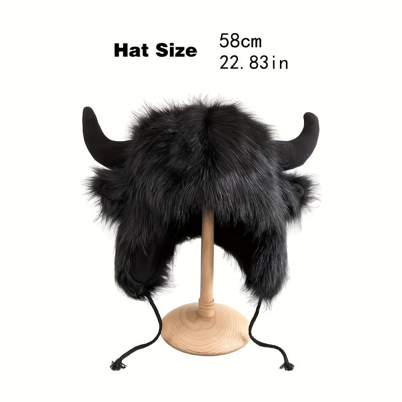Gorro de Vaca Esponjoso con Cuernos - Estilo Clásico y Cálido para el Invierno 🐮❄️