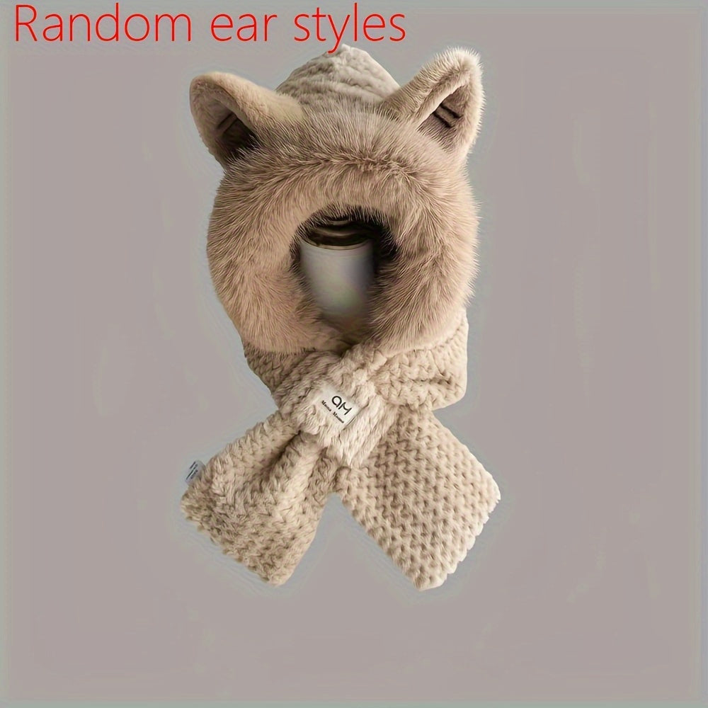 Gorro Bufanda con Orejas de Dibujos - Cálido, Esponjoso y Adorable para Invierno 🐾❄️
