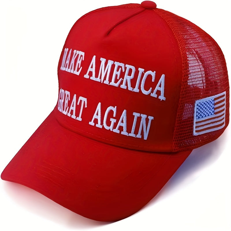 🇺🇸 Gorra Ajustable "Make America Great Again" – Diseño Patriótico con Bandera de EE.UU., Parte Trasera de Malla Transpirable, Cierre Snapback, Color Rojo | Gorra Estructurada | Accesorio para Exteriores