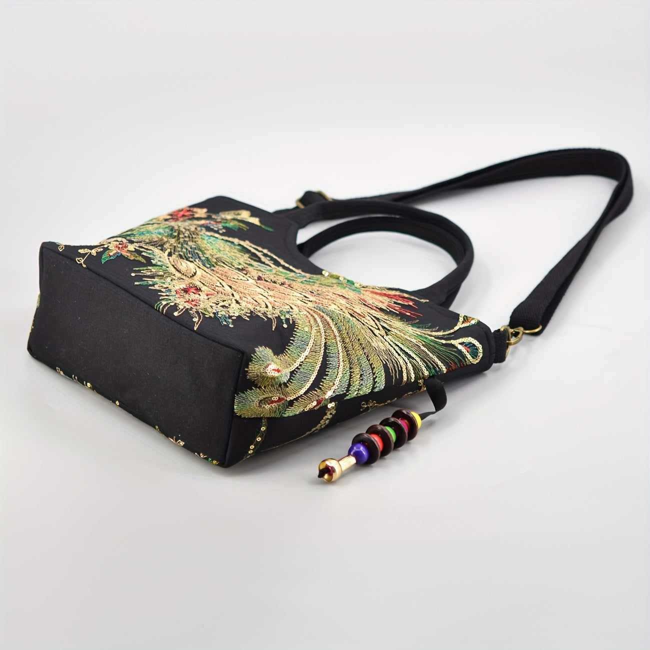 Bolso de Mano Bordado para Mujer, Estilo Retro con Asa Doble y Correa Removible
