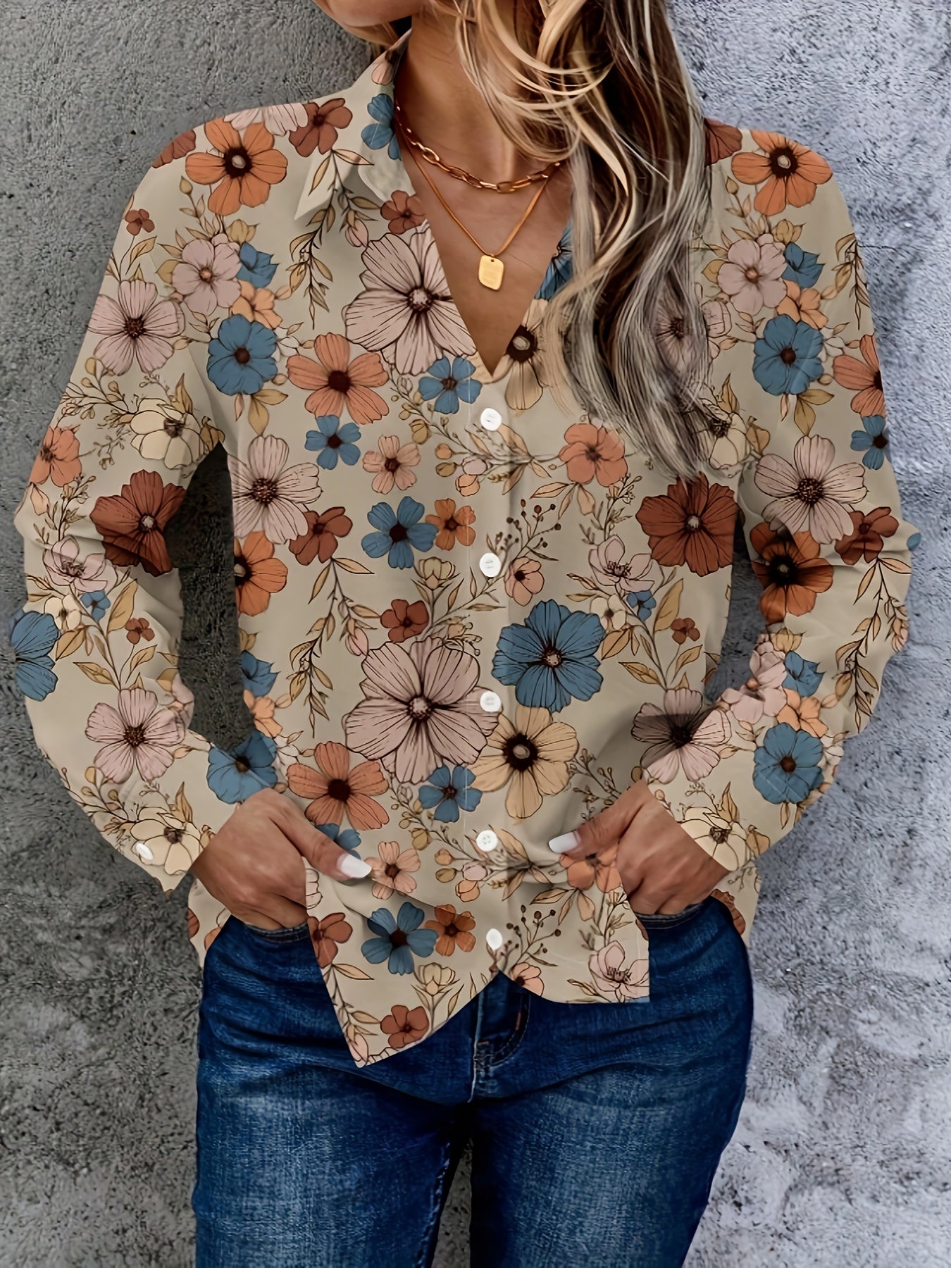 🌸 Camisa Casual Vintage Floral de Manga Larga con Botones Frontales para Mujer