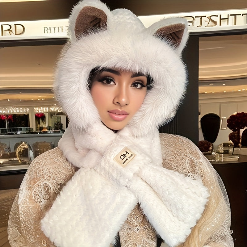 Gorro Bufanda con Orejas de Dibujos - Cálido, Esponjoso y Adorable para Invierno 🐾❄️