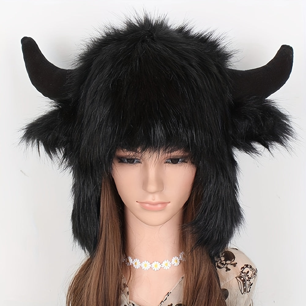 Gorro de Vaca Esponjoso con Cuernos - Estilo Clásico y Cálido para el Invierno 🐮❄️