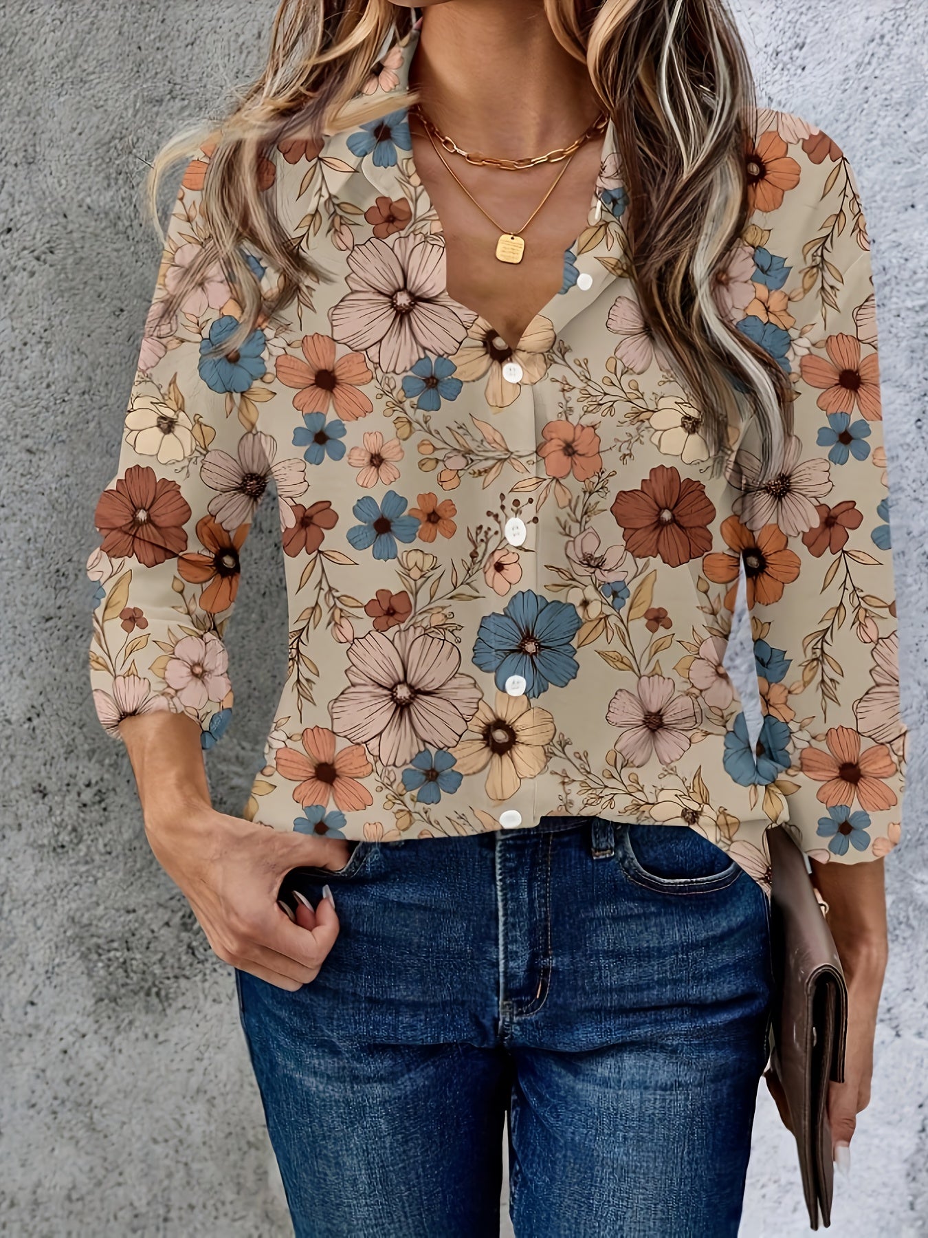 🌸 Camisa Casual Vintage Floral de Manga Larga con Botones Frontales para Mujer