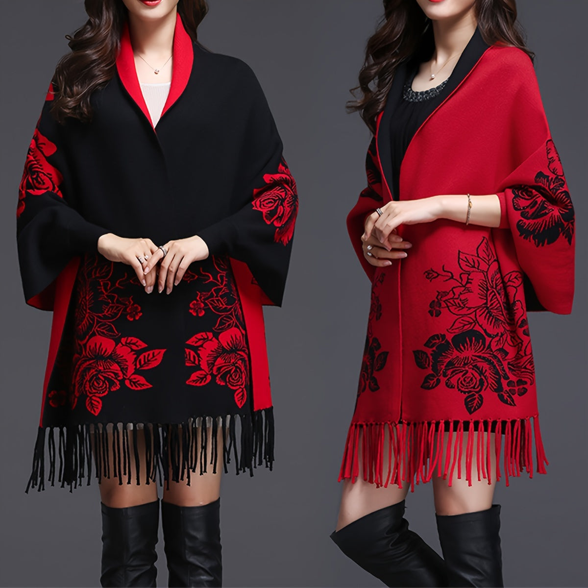 š§£ Chal Elegante de Jacquard con Flecos ā Estilo Capa para OtoƱo e Invierno