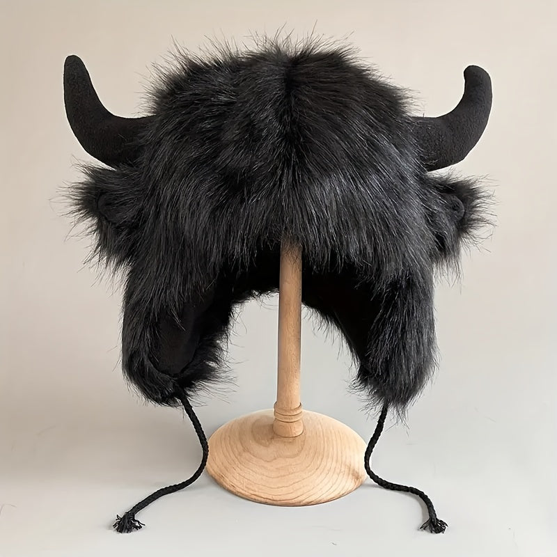 Gorro de Vaca Esponjoso con Cuernos - Estilo Clásico y Cálido para el Invierno 🐮❄️