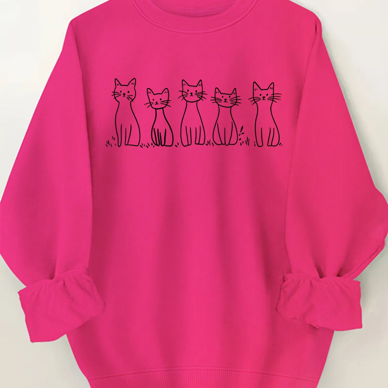 🐾 Sudadera Blanca de Cuello Redondo para Mujer con Ilustración de Gato – Estilo Casual y Divertido para Todos los Días 🐾
