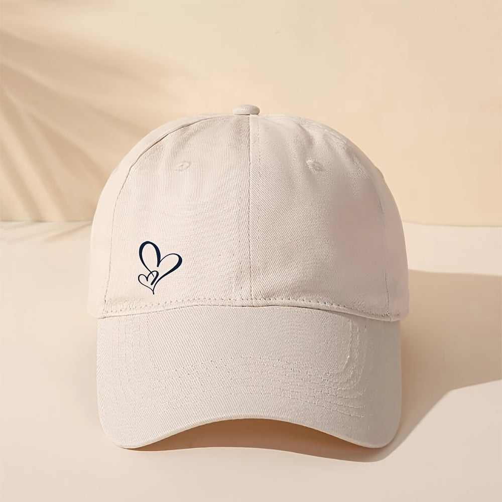 Gorra de Beisbol con Estampado de Corazón - Sombrero Ajustable y Transpirable de Algodón para Mujer, Casual y Cómodo