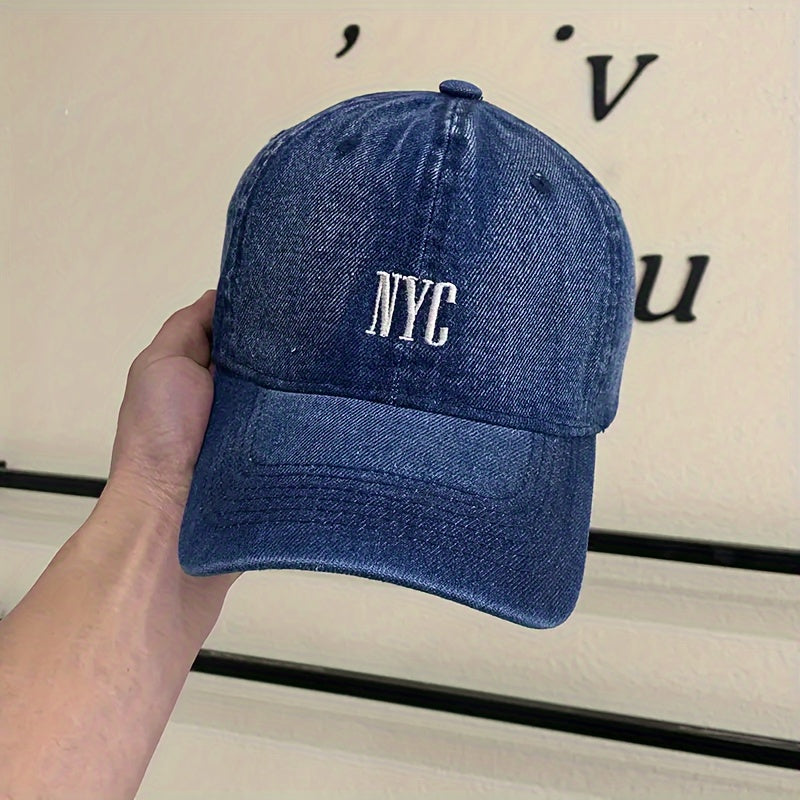 Gorra de Béisbol de Denim Bordada NYC - Estilo Urbano, Ligera y Ajustable, Protección Solar para Hombres y Mujeres 🌇🧢