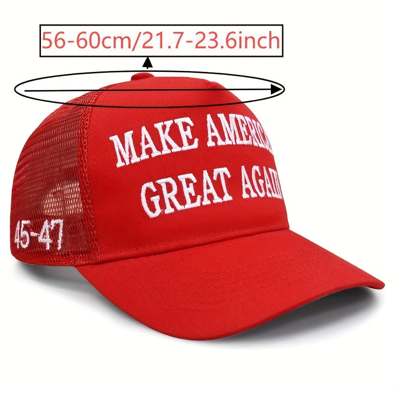 🇺🇸 Gorra Ajustable "Make America Great Again" – Diseño Patriótico con Bandera de EE.UU., Parte Trasera de Malla Transpirable, Cierre Snapback, Color Rojo | Gorra Estructurada | Accesorio para Exteriores