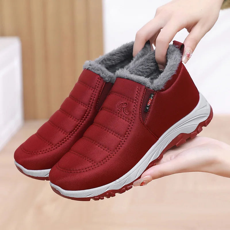 Botas de nieve de invierno para Mujer - Hombre - forro de vellón cálido, suela de goma Antideslizante, Botas de senderismo cómodas hasta el tobillo, negras con ribete de piel blanca para uso casual al aire libre, estilo de
