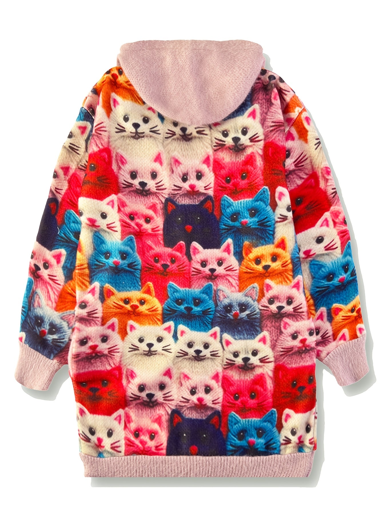 Abrigo Grande con Estampado de Gato y Toque de Piel de Visón 🐾🧥