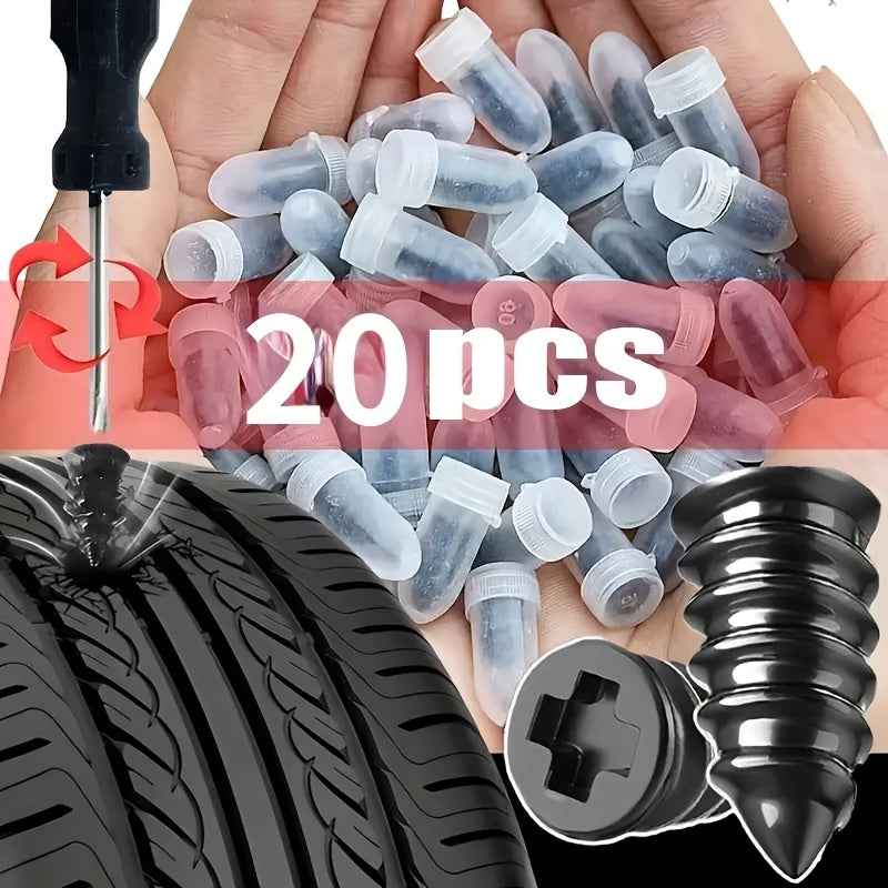 ✨ Kit de Reparación de Neumáticos Universal de Emergencia (20 Piezas) ✨ 🔧 Con Herramientas de Instalación y Clavos de Sellado de Hierro 🚗 Ideal para Coche, Moto, Camión y Scooter 🏍️