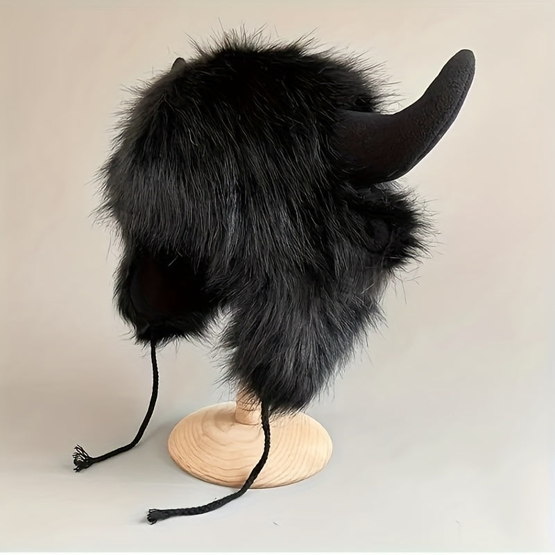 Gorro de Vaca Esponjoso con Cuernos - Estilo Clásico y Cálido para el Invierno 🐮❄️