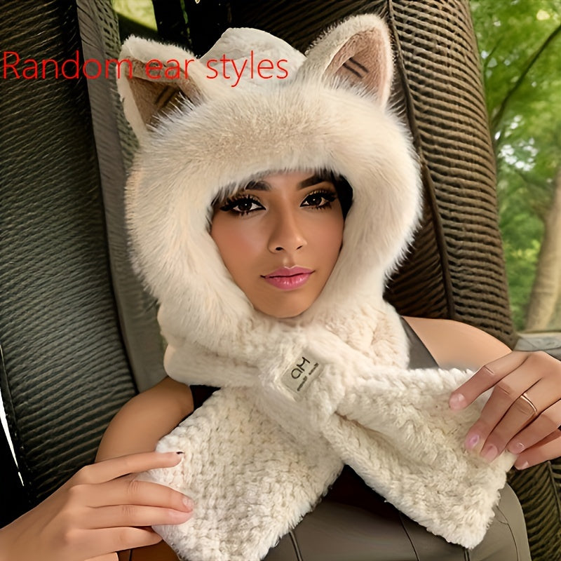 Gorro Bufanda con Orejas de Dibujos - Cálido, Esponjoso y Adorable para Invierno 🐾❄️