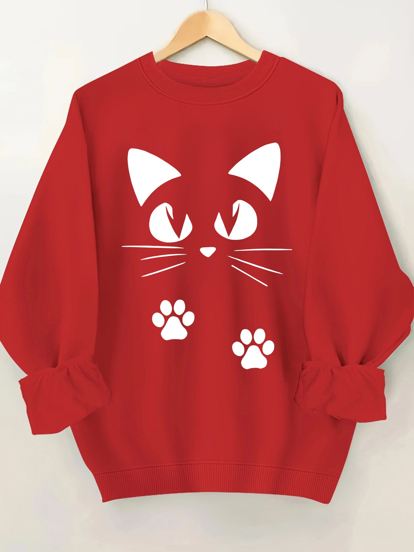 🐾 Sudadera Rosa con Estampado de Gatito para Mujer – Cuello Redondo y Puños Volados, Ideal para Primavera y Otoño 🌸
