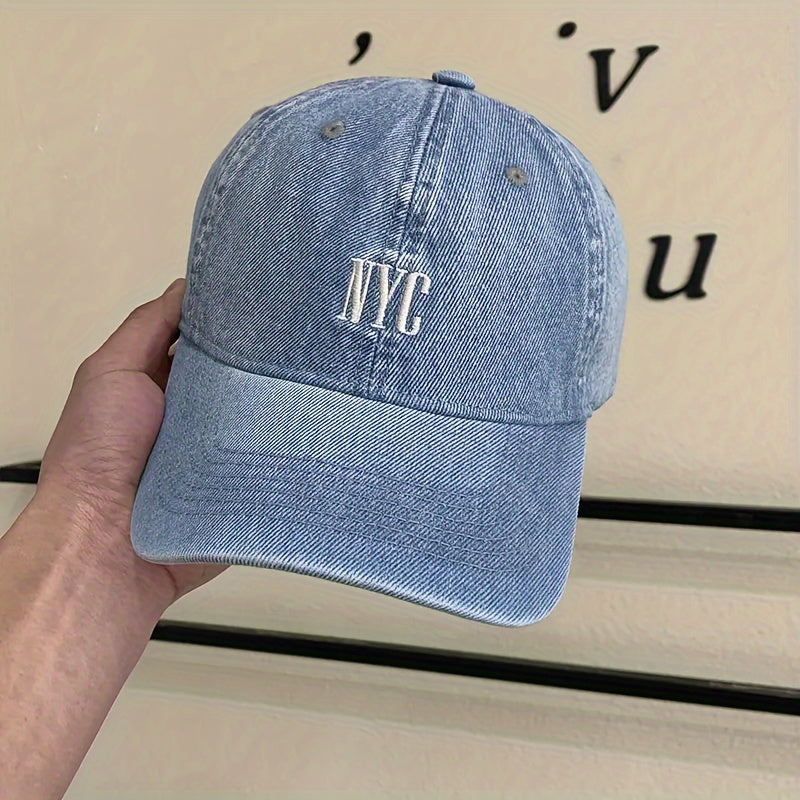 Gorra de Béisbol de Denim Bordada NYC - Estilo Urbano, Ligera y Ajustable, Protección Solar para Hombres y Mujeres 🌇🧢