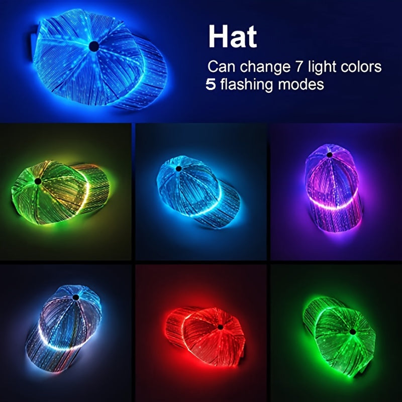 Gorra LED con Iluminación de 7 Colores – Recargable por USB, Ideal para Fiestas y Eventos