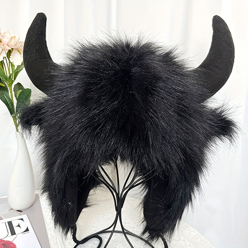 Gorro de Vaca Esponjoso con Cuernos - Estilo Clásico y Cálido para el Invierno 🐮❄️