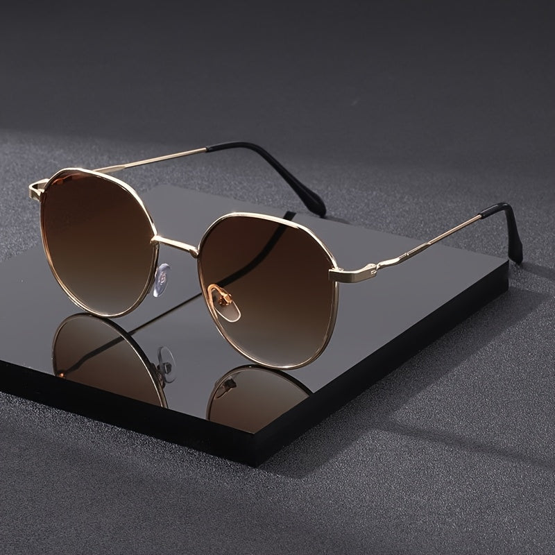 Gafas Vintage Redondas para Hombre – Montura Metálica Completa con Detalles en Dorado