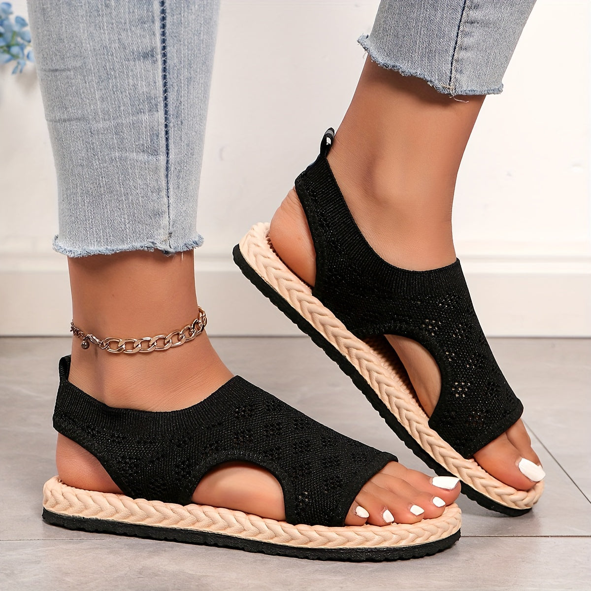 Sandalias de mujer, zapatos elásticos de suela suave y ligeros sin cordones, zapatos de playa antideslizantes con tira trasera.